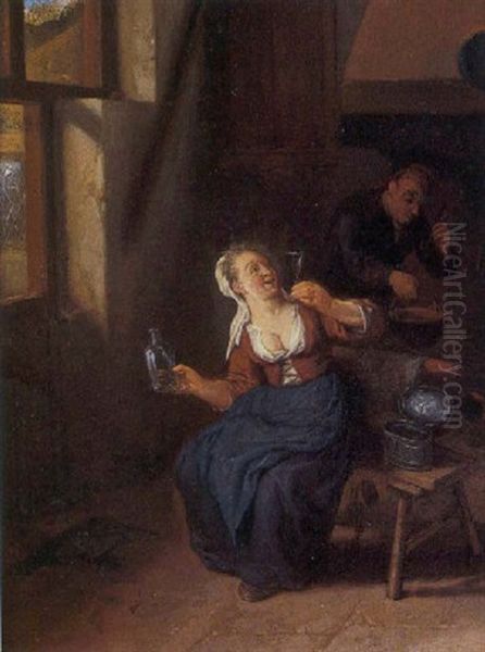 Couple De Buveurs Dans Une Auberge by Cornelis Dusart