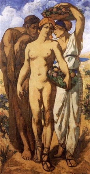 Jeune Femme Aux Corbeilles De Fruits by (Pierre) Leon Dusouchet