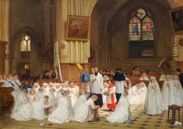 Figures In A Cathedral Interior Being Confirmed by Theophile Emmanuel Duverger