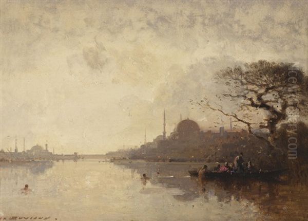 A View Of The Bosphorus With Hagia Sophia, Constantinople by Henri Duvieux