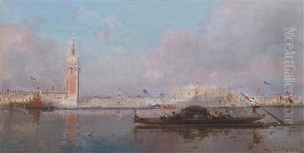 Gondeln Vor S. Giorgio Maggiore Venedig by Henri Duvieux