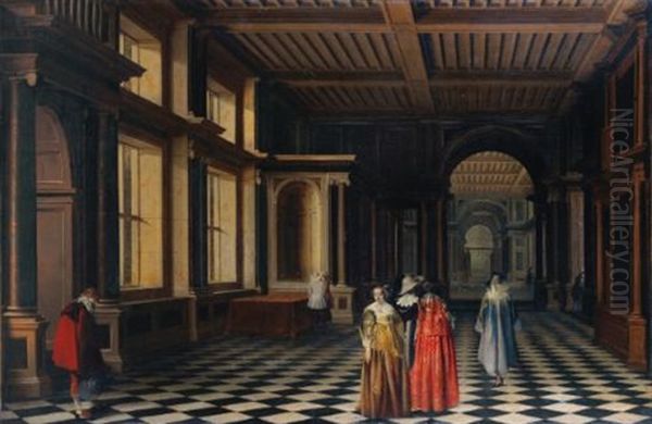 Personnages Dans Une Galerie Classique A Colonnades by Willem Cornelisz Duyster