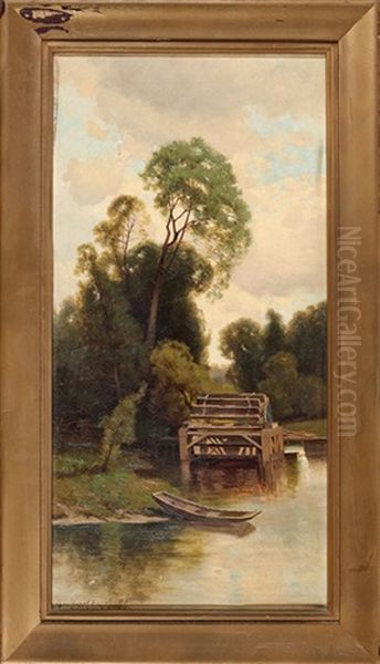 The Old Mill Wheel On Conesus Creek, Ny And A Bit Of Conesus Lake (2 Works) by Charles Harry Eaton