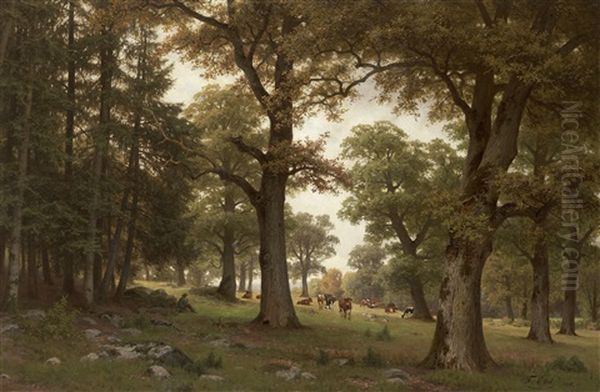 Cattle In A Parkland by Fritz Carl Werner Ebel