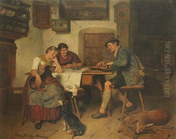 Jager Bei Der Almeinkehr by Adolf Eberle