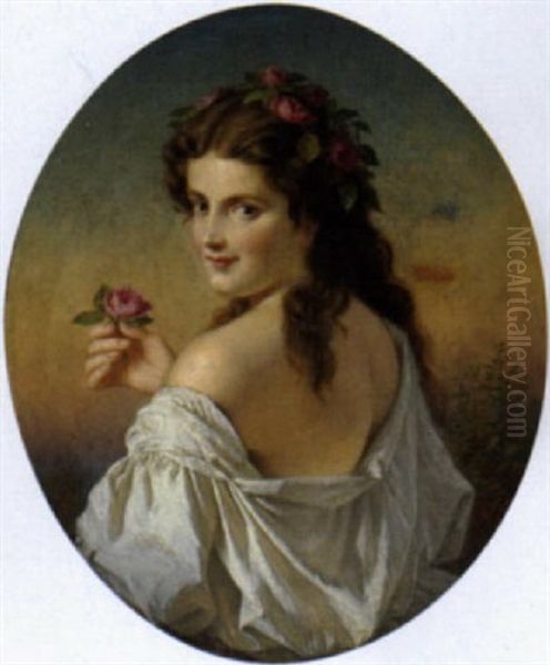 Dame Mit Rosen Im Haar by Anton Ebert