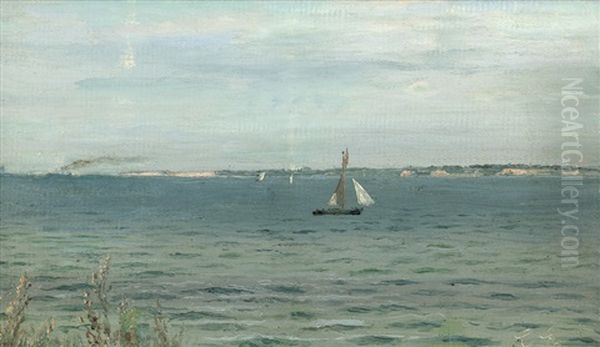 Kleines Segelboot In Einer Fjordlandschaft by Christian Frederic Eckardt