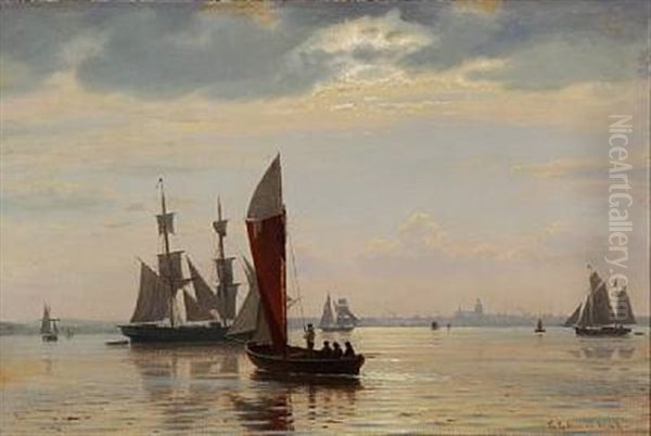 Seascape With Copenhagen In The Background by Christian Frederic Eckardt