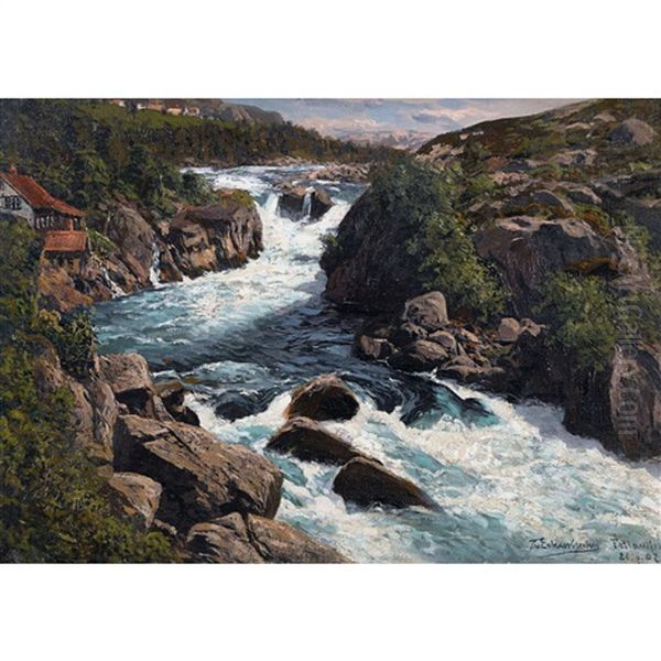 Norwegische Flusspartie Im Sommer by Karl Paul Themistocles von Eckenbrecher