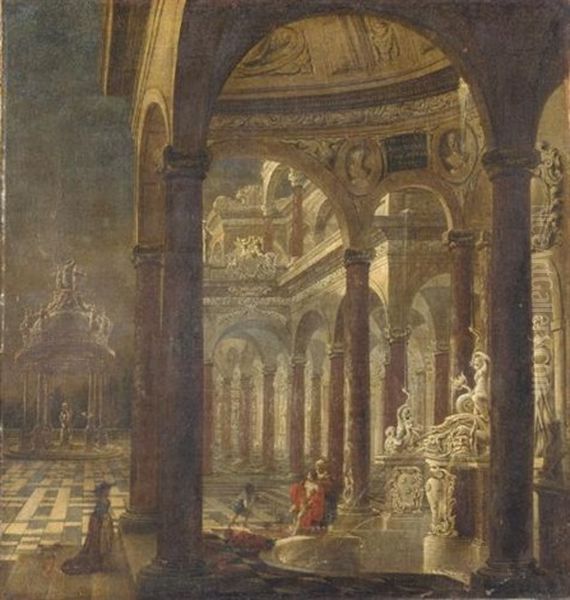 An Architectural Capriccio With Bathsheba Receiving The News Of The Death Of Her Husband Uriah The Hittite by Wilhelm Schubert van Ehrenberg