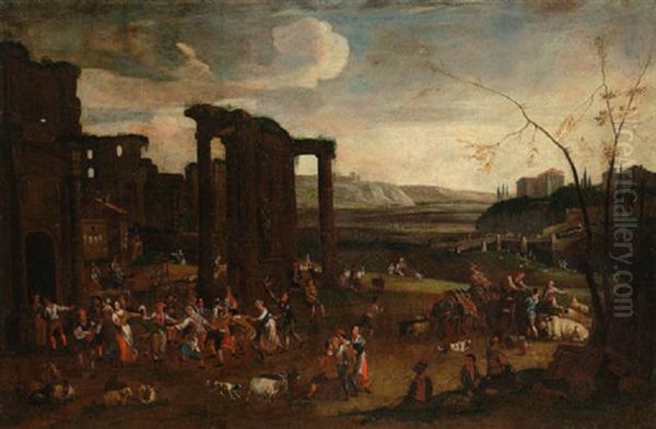 Landliches Fest Vor Antiken Ruinen by Johann Anton Eismann