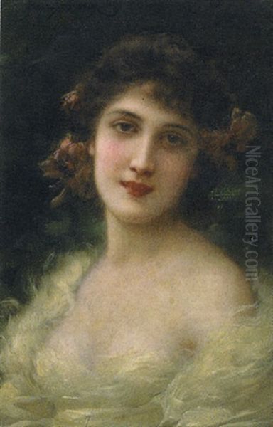 Portrait Of A Young Woman Wearing A White Dress by Emile Eisman-Semenowsky