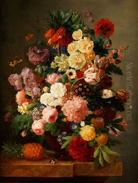 Grosses Blumenstilleben Mit Ananas by Jean-Francois Eliaerts