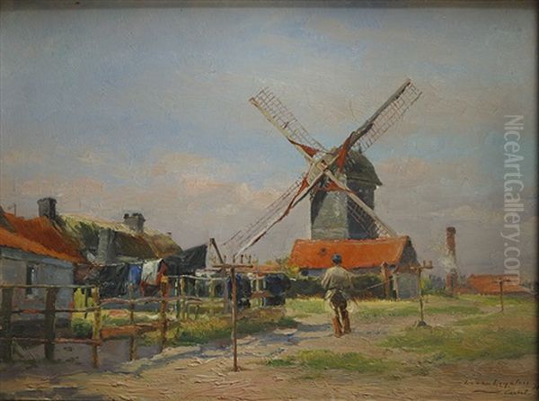 Landschap Met Windmolen En Molenaar by Louis Van Engelen