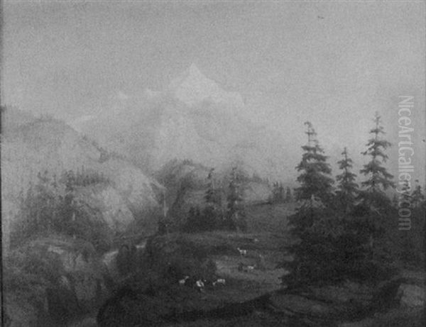 Untitled (mountain Landscape With Figures) by Georg Engelhardt