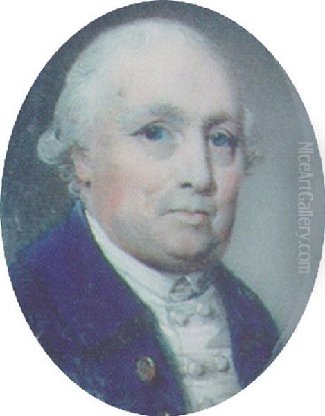 A Gentleman, With Powdered Hair Wearing A Blue Coat With Gold Buttons, A Double-breasted White Waistcoat And Stock by George Engleheart