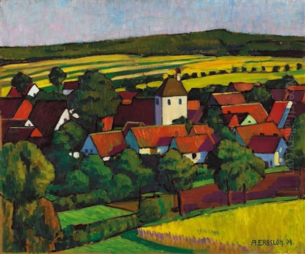 Hessisches Dorf (blick Auf Wettesingen) by Adolf Erbsloeh