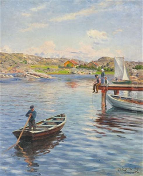 Kustlandskap Med Metande Barn by Johan Ericson