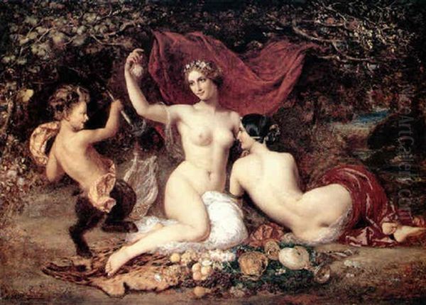 Venus And An Attendant With An Infant Faun In A Wooded Glade by William Etty