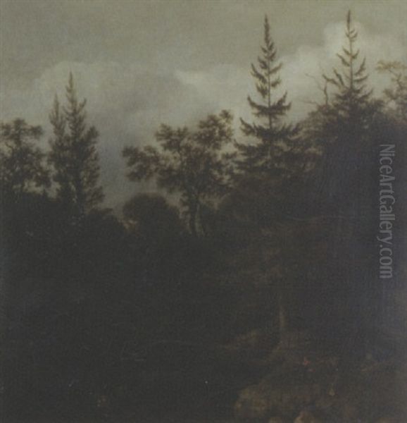 Waldlandschaft Mit Jagern Und Rotwild by Allaert van Everdingen