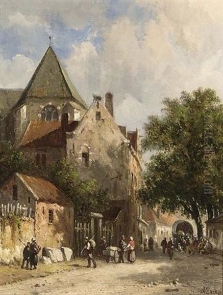 A Market In A Dutch Town by Adrianus Eversen