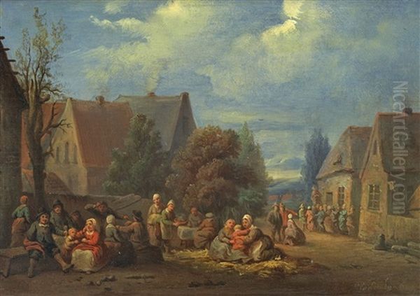 Dorfansicht Mit Frohlicher Bauerngesellschaft by Charles van den Eycken I