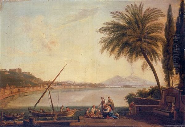 The Bay Of Naples From The Strada Di Posillipo Looking East, With Fishermen Selling Their Catch In The Foreground by Pietro Fabris