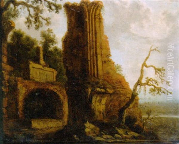 A Ruined Mansion In A Landscape by Carl Ferdinand Fabritius