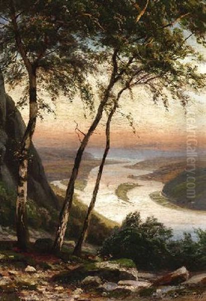 Blick Vom Siebengebirge Auf Den Rhein Mit Der Insel Nonnenwerth by Carl Ludwig Fahrbach