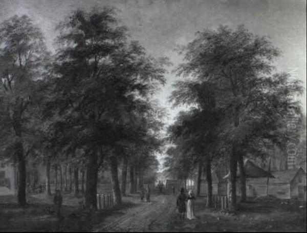 Elegant Couple Promenading On A Wooded Avenue by Paulus Constantijn la (La Fargue) Fargue