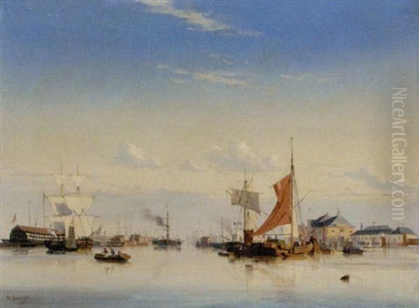 Nordische Hafenansicht Mit Segelschiffen by Viggo Fauerholdt