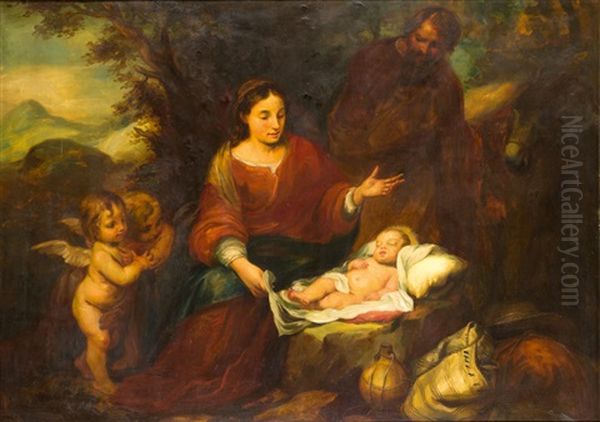 Ruhe Auf Der Flucht Nach Agypten (after Bartolome Esteban Murillo) by Carl Faust