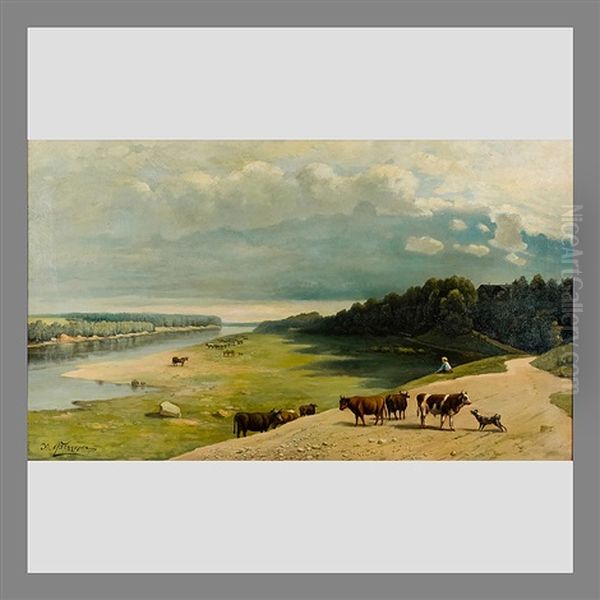 Cows In A Field by Julius Fedders