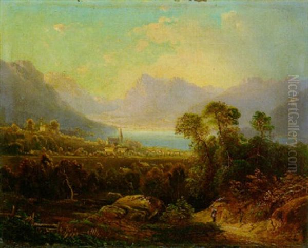 Oberbayerische Seenlandschaft Im Sommer Mit Wanderer by Ferdinand Feldhuetter