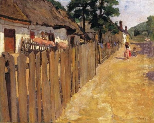 Napsutotte Utca Gyermekekkel (sunlit Street With Children) by Adolf Fenyes