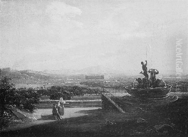 Vue Du Palais Royal De Caserte Pres De Naples Avec Le Vesuve by Salvatore Fergola