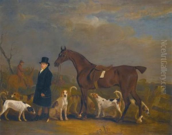 Henry Combe Compton (1789-1855) Leading A Bay Hunter, With Hounds by John E. Ferneley