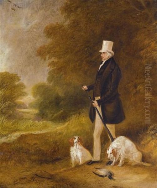 Portrait Of Sir William Mordaunt Sturt Milner, 4th Bt. (1779-1855) With Two Clumber Spaniels Out Shooting by John E. Ferneley