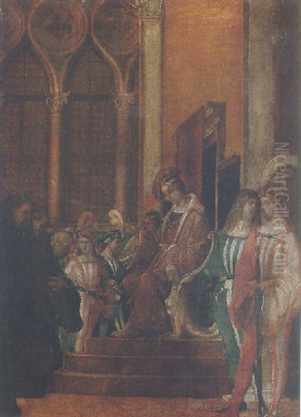 A Monarch Receiving A Deputation Of Franciscan Friars by Floriano Ferramola