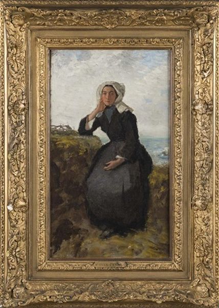 Femme Devant La Mer by Francois Nicolas Augustin Feyen-Perrin