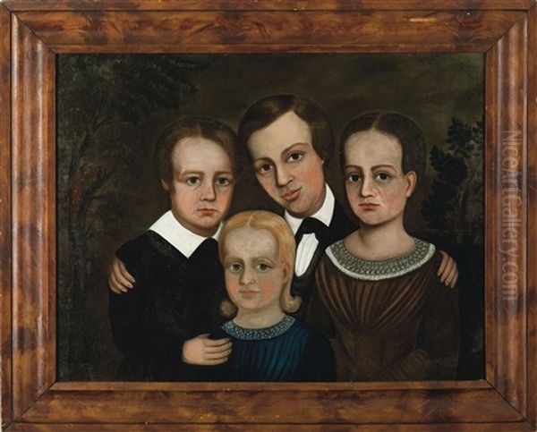 Portrait Of Four Children Descended In The Lyndes Family Of Brookfield, Vermont by Ebeneser M. Fielding