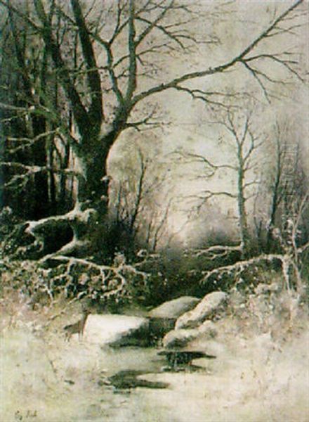 Winterlandschaft Mit Reh by August Fink