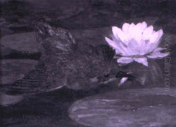 Eisvogel Und Bluhende Seerose by Marie Francois Firmin-Girard