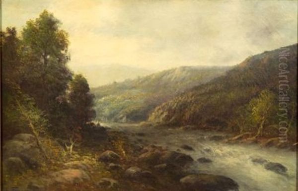 Rapids In A Mountain Valley by Ludwig Fischer