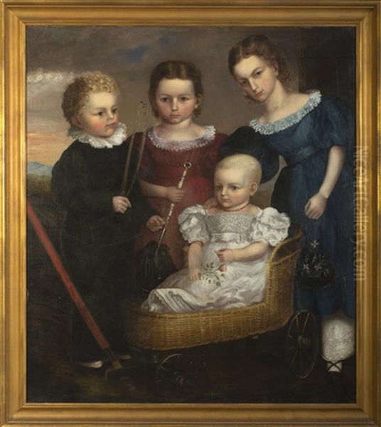 Portrait Of Four Children Of The Daniel Family, Needham, Massachusetts by Alvan Fisher