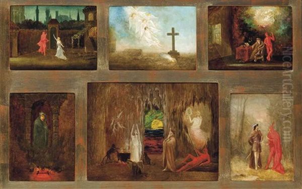 Scenes Illustrating Christopher Marlowe's Dr Faustus (6 Works In 1 Frame) by John Anster Fitzgerald