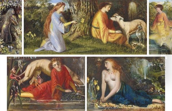 Echo And Narcissus (5 Works Framed As 1) by John Anster Fitzgerald