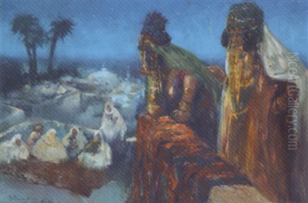 Ouled Nails Sur La Terrasse Au Clair De Lune by Gustave Flasschoen