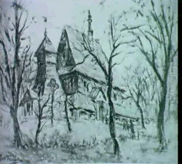 Russische Holzkirche Im Wald Oil Painting - Max Fleischer