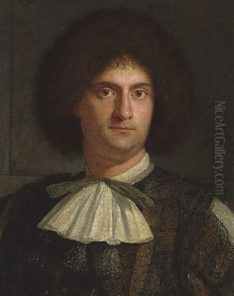 Portrait Of A Gentleman In A Black Lace Jacket And White Collar by Girolamo Forabosco